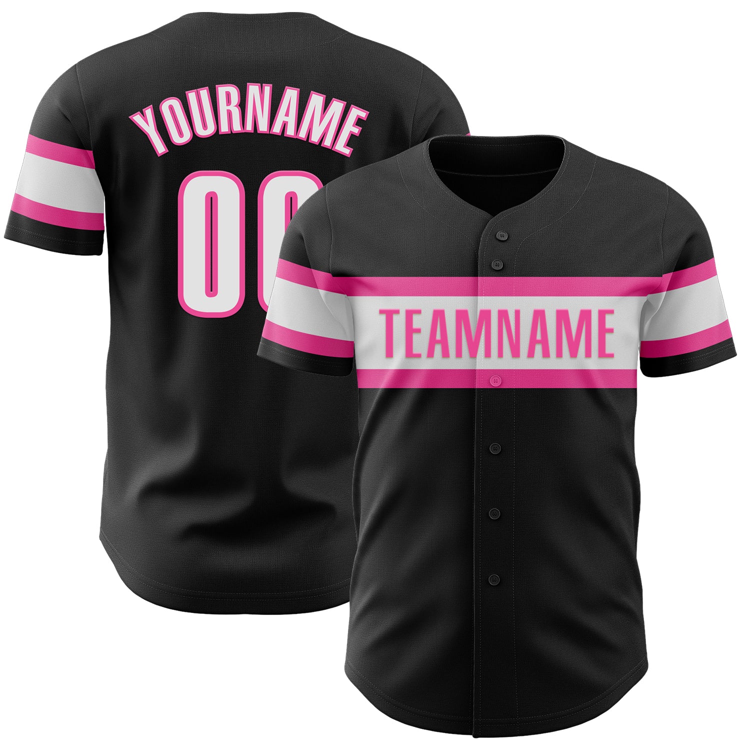 Personalized Black White Pink Baseball Jersey - Custom Authentic Design Personalized Black White-Pink Authentic Baseball