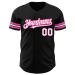 Customizable Authentic Black White-Pink Baseball Jersey with Name and Number - Personalized Team Gear Personalized Black
