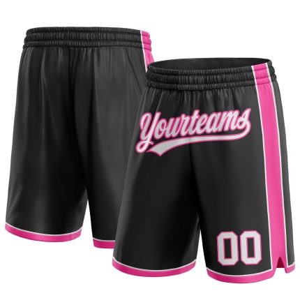 Custom Basketball Shorts with Name & Number - Personalized Black White Pink Team Apparel Personalized Black White-Pink Authentic