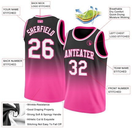 Custom Name and Number Basketball Jersey - Personalized Black White Pink Fade Fashion Team Jersey Personalized Black White-Pink