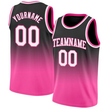 Custom Name and Number Basketball Jersey - Personalized Black White Pink Fade Fashion Team Jersey Personalized Black White-Pink