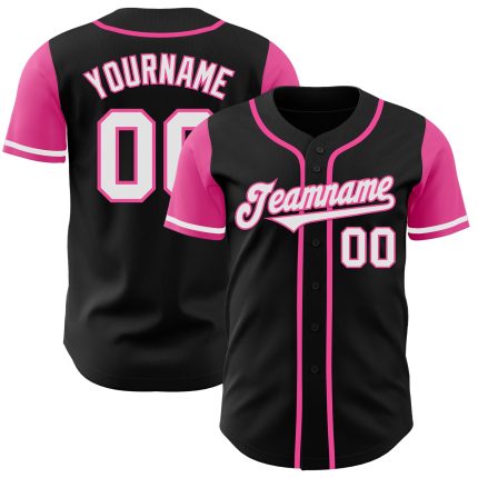 Custom Two Tone Baseball Jersey - Personalized Black White-Pink Team Jersey with Name and Number Personalized Black White-Pink