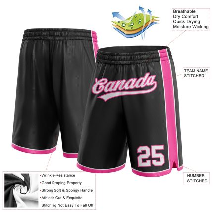 Personalized Black Pink Basketball Shorts for Men and Women - Custom Athletic Wear Personalized Black White-Pink Basketball