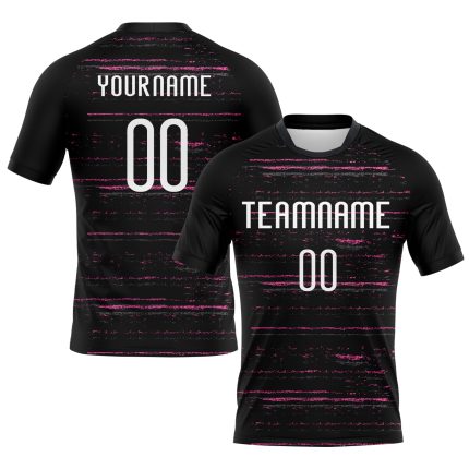 Custom Name Number Volleyball Jersey - Personalized Black White Pink Bright Lines Team Uniform Personalized Black White-Pink
