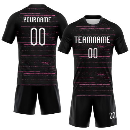 Custom Name Number Volleyball Jersey - Personalized Black White Pink Bright Lines Team Uniform Personalized Black White-Pink