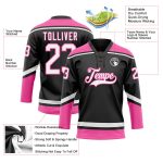 Custom Name Number Hockey Lace Neck Jersey Black White Pink Team Personalized Black White-Pink Hockey Lace Neck Jersey Team