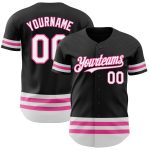 Custom Personalized Authentic Baseball Jersey with Team Name and Number in Black White-Pink Line Design Personalized Black