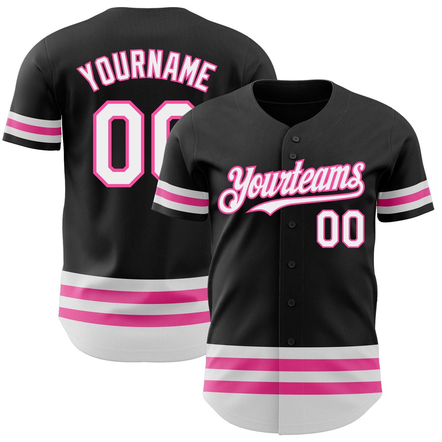Custom Personalized Authentic Baseball Jersey with Team Name and Number in Black White-Pink Line Design Personalized Black