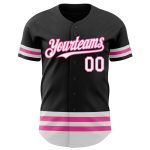 Custom Personalized Authentic Baseball Jersey with Team Name and Number in Black White-Pink Line Design Personalized Black