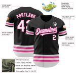 Custom Personalized Authentic Baseball Jersey with Team Name and Number in Black White-Pink Line Design Personalized Black