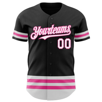 Personalized Black and Pink Line Baseball Jersey for Custom Sports Apparel Personalized Black White-Pink Line Baseball Jersey