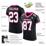 Personalized Authentic Football Jersey - Black White Pink Mesh Design Personalized Black White-Pink Mesh Authentic Football