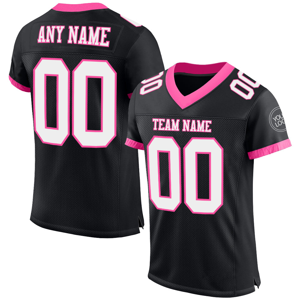 Personalized Authentic Football Jersey - Black White Pink Mesh Design Personalized Black White-Pink Mesh Authentic Football