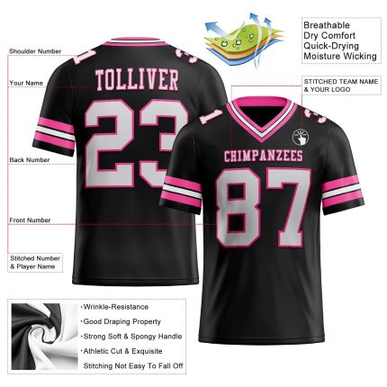 Personalized Football Jersey Black White Pink Mesh for Men and Women 3 Personalized Black White-Pink Mesh Football Jersey