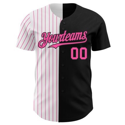 Personalized Black White Pink Pinstripe Fashion Baseball Jersey for Men and Women Personalized Black White-Pink Pinstripe