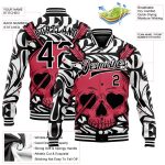Personalized Skull Heart Jacquard 3D Bomber Varsity Jacket Black White Pink Personalized Black White Pink Skull Heart Shaped