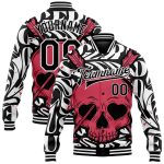 Personalized Skull Heart Jacquard 3D Bomber Varsity Jacket Black White Pink Personalized Black White Pink Skull Heart Shaped
