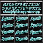 Custom Team Name Number Aqua Bomber Varsity Jacket Black White Pinstripe Full-Snap Letterman Jacket Personalized Black White