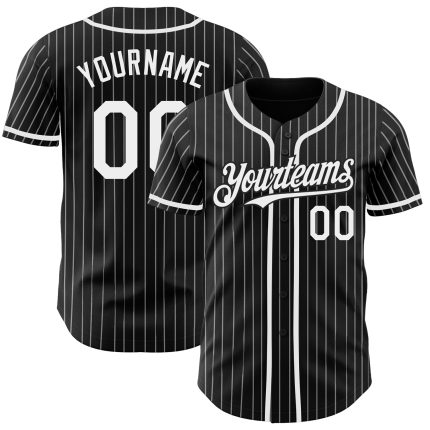 Personalized Black and White Pinstripe Baseball Jersey - Custom Team Sportswear Personalized Black White Pinstripe Baseball