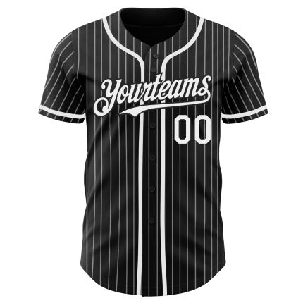 Personalized Black and White Pinstripe Baseball Jersey - Custom Team Sportswear Personalized Black White Pinstripe Baseball