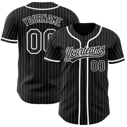 Custom Name and Number Personalized Black and White Pinstripe Baseball Jersey - Authentic Team Gear Personalized Black White