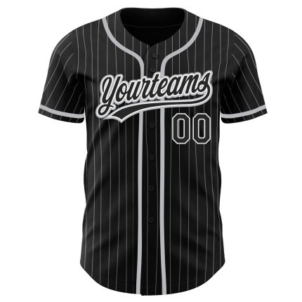 Custom Name and Number Black-Gray Pinstripe Authentic Baseball Jersey Personalized Black White Pinstripe Black-Gray Authentic