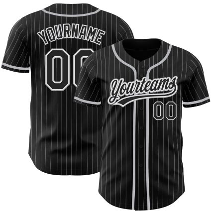 Custom Name and Number Black-Gray Pinstripe Authentic Baseball Jersey Personalized Black White Pinstripe Black-Gray Authentic