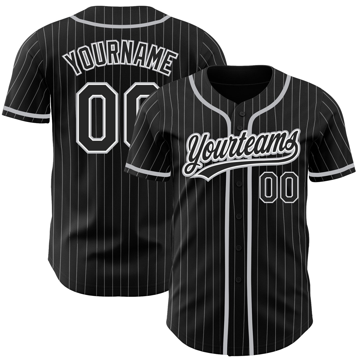 Personalized Black Gray Pinstripe Baseball Jersey for Men and Women Personalized Black White Pinstripe Black-Gray Baseball