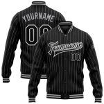 Custom Name Number Varsity Letterman Jacket Black White Pinstripe Bomber Gray Full-Snap Personalized Team Apparel Personalized