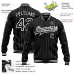 Personalized Black-Gray Pinstripe Bomber Varsity Letterman Jacket Full-Snap Personalized Black White Pinstripe Black-Gray