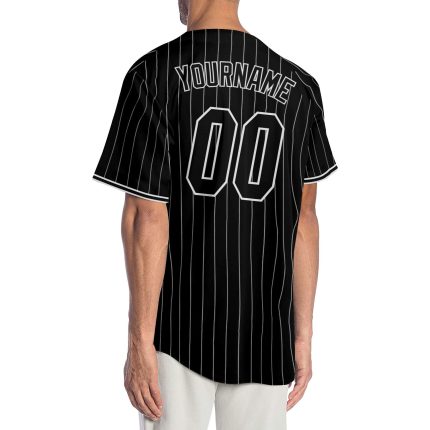Personalized Black White Pinstripe Authentic Baseball Jersey for Men Personalized Black White Pinstripe Black-White Authentic