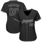 Custom Team Name and Number Personalized Black White Pinstripe Baseball Jersey Personalized Black White Pinstripe Black-White