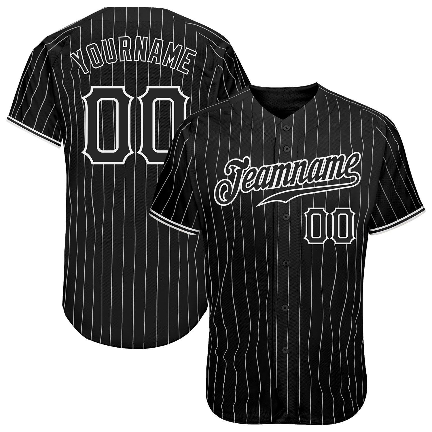 Custom Team Name and Number Personalized Black White Pinstripe Baseball Jersey Personalized Black White Pinstripe Black-White