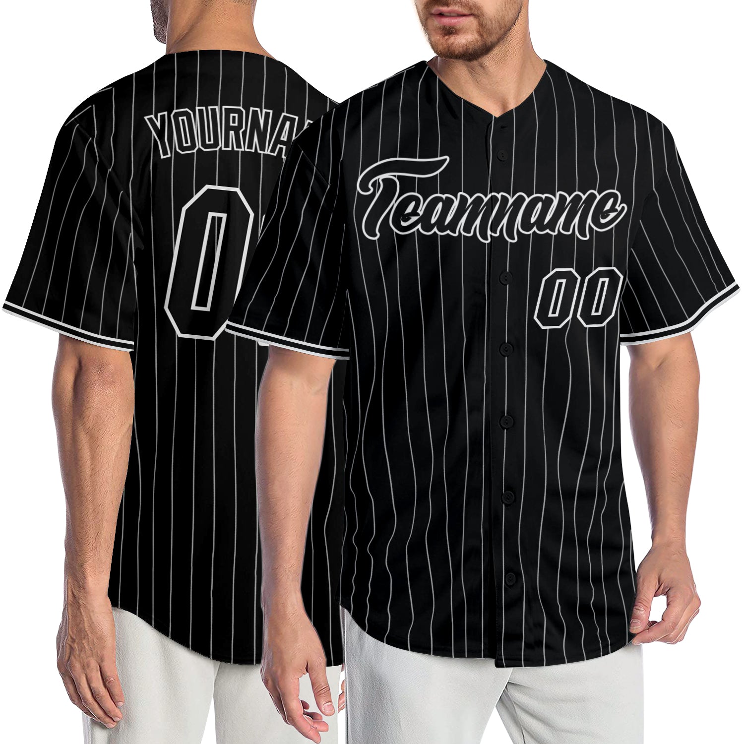 Personalized Black White Pinstripe Authentic Baseball Jersey for Men Personalized Black White Pinstripe Black-White Authentic