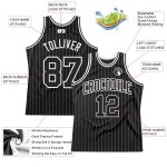 Custom Black and White Pinstripe Basketball Jersey - Authentic Design Personalized Black White Pinstripe Black-White Authentic