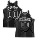Custom Black and White Pinstripe Basketball Jersey - Authentic Design Personalized Black White Pinstripe Black-White Authentic