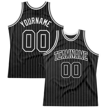 Custom Black and White Pinstripe Basketball Jersey - Authentic Design Personalized Black White Pinstripe Black-White Authentic
