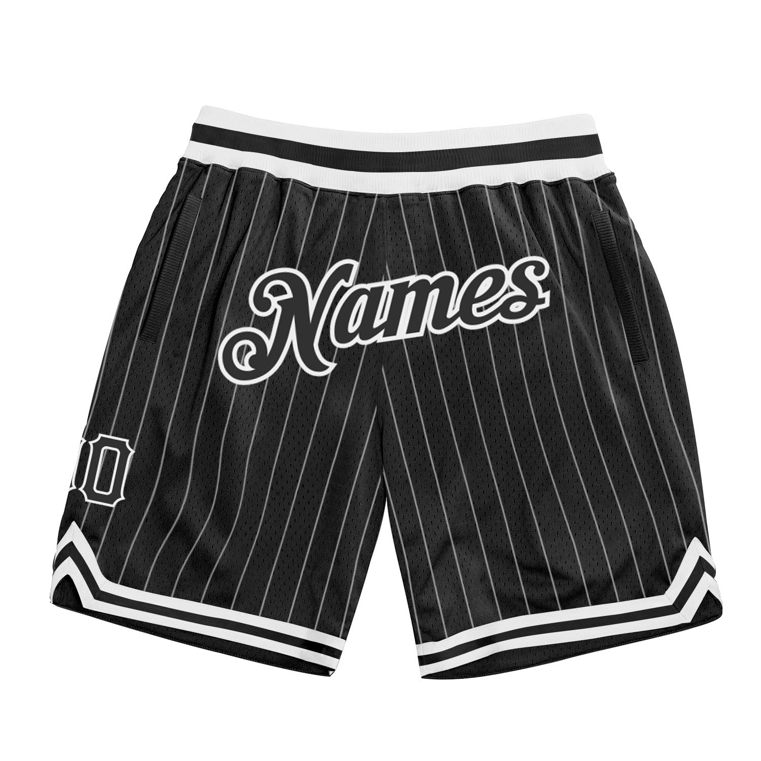 Custom Name and Number Personalized Black and White Pinstripe Basketball Shorts Authentic Team Gear Personalized Black White