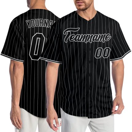 Personalized Black and White Pinstripe Baseball Jersey for Men and Women Personalized Black White Pinstripe Black-White Baseball