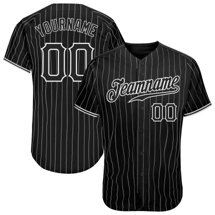 Personalized Black and White Pinstripe Baseball Jersey - Custom Team Sportswear Personalized Black White Pinstripe Black-White