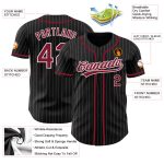 Custom Black White Pinstripe Baseball Jersey with Crimson Accents - Personalized Sports Apparel Personalized Black White