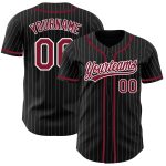 Custom Black White Pinstripe Baseball Jersey with Crimson Accents - Personalized Sports Apparel Personalized Black White