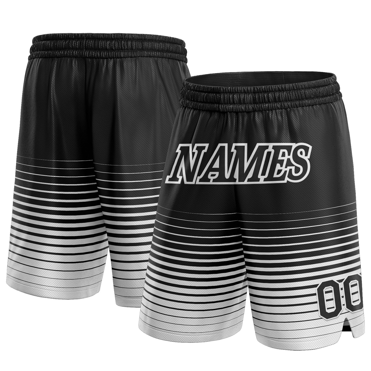 Custom Name Number Basketball Shorts - Personalized Black White Pinstripe Fade Fashion Personalized Black White Pinstripe
