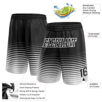 Custom Name Number Basketball Shorts - Personalized Black White Pinstripe Fade Fashion Personalized Black White Pinstripe