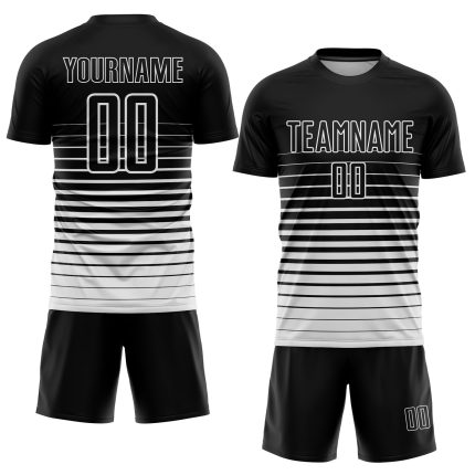 Personalized Black and White Pinstripe Soccer Uniform Jersey - Fashion Sublimation Fade Design Personalized Black White Pinstripe