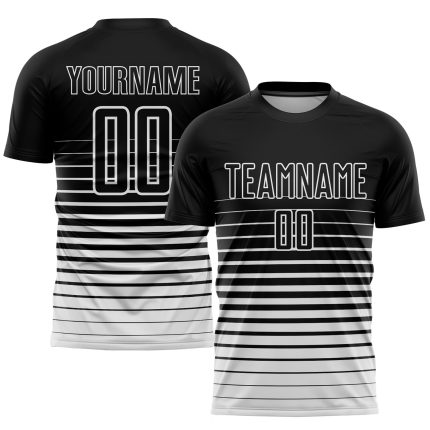Personalized Black and White Pinstripe Soccer Uniform Jersey - Fashion Sublimation Fade Design Personalized Black White Pinstripe
