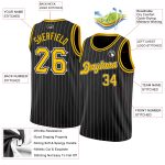 Custom Black and White Pinstripe Basketball Jersey with Gold Accents Personalized Black White Pinstripe Gold-White Basketball