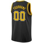 Custom Black and White Pinstripe Basketball Jersey with Gold Accents Personalized Black White Pinstripe Gold-White Basketball