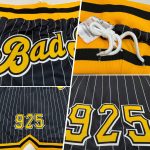 Personalized Black and White Pinstripe Basketball Shorts with Gold Accents Personalized Black White Pinstripe Gold-White