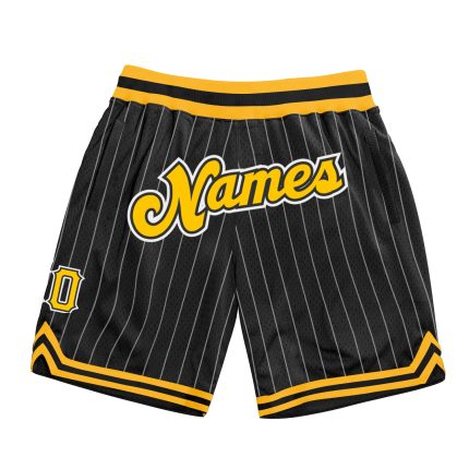 Personalized Black and White Pinstripe Basketball Shorts with Gold Accents Personalized Black White Pinstripe Gold-White